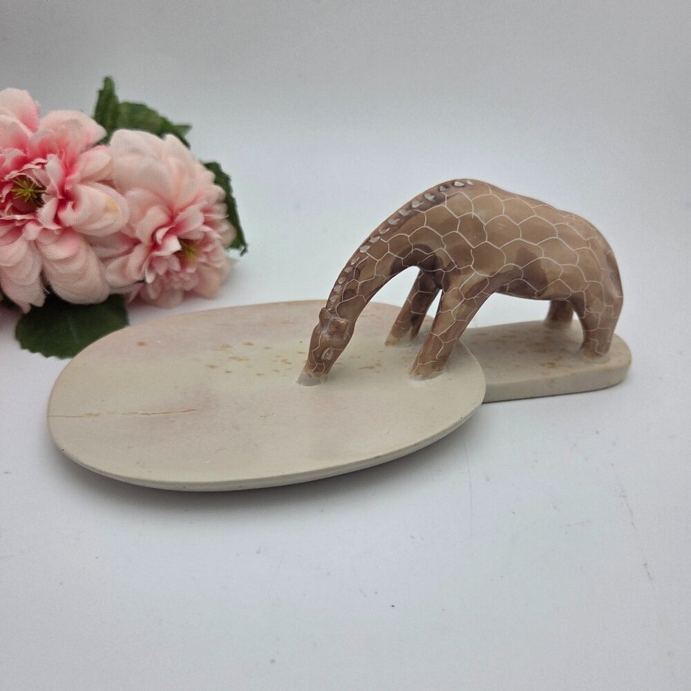 VTG Carved Giraffe Drinking Soap Stone Kenya Africa Hand Soap Dish Trinket Dish